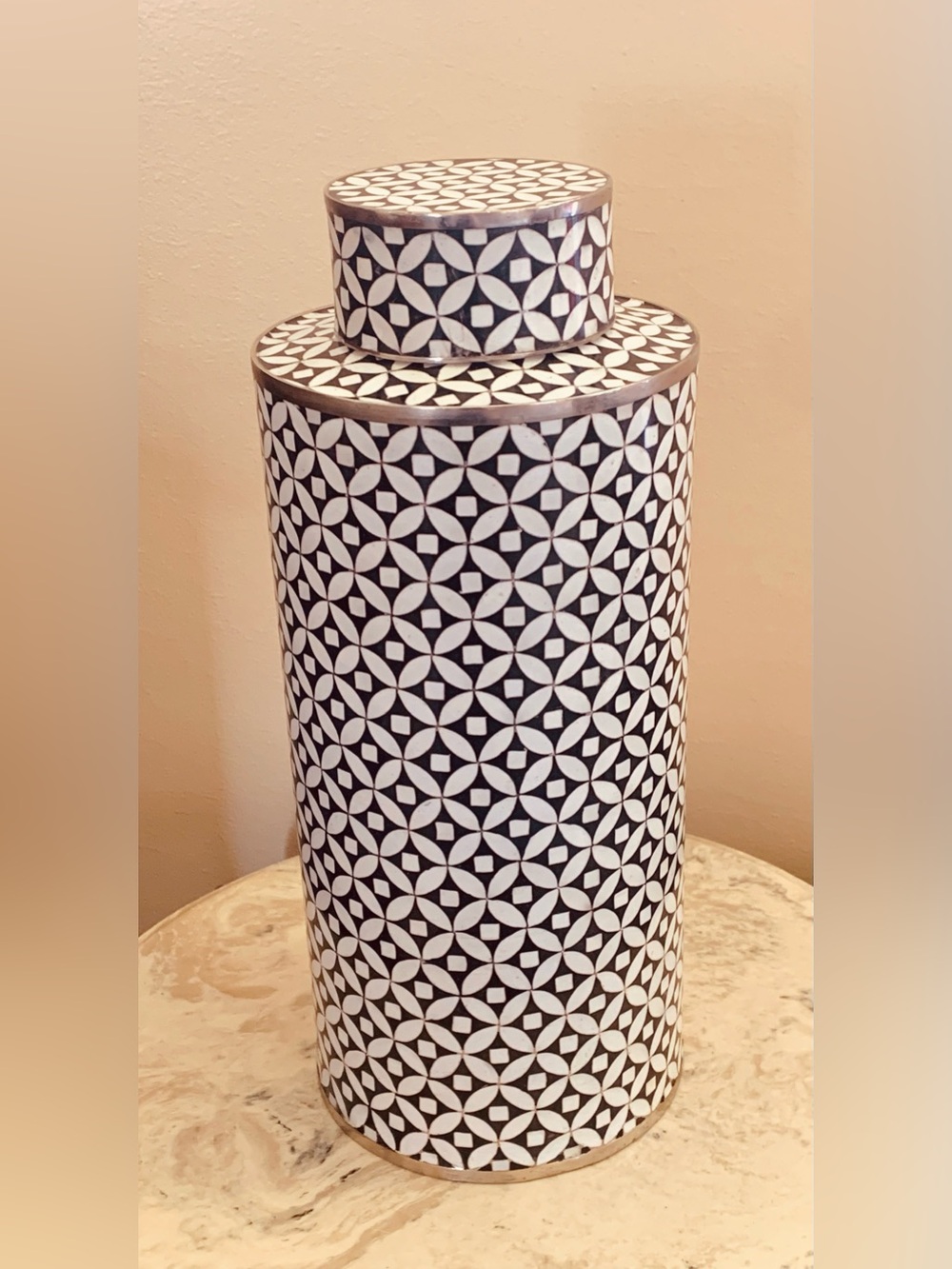 Vintage Fabienne Jouvin Paris Cloisonné Lidded Vessel – Geometric - Picture 2 of 7